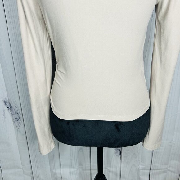 Planet Gold Wrap Front Top Shirt Light Brown Long Sleeve Sz M Scrunch Side - Picture 8 of 8